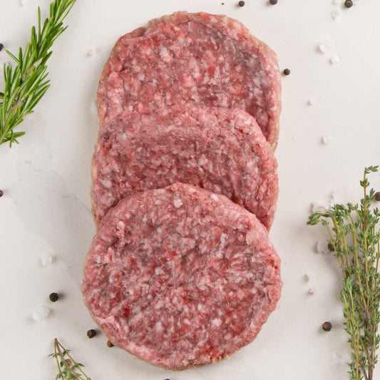 Dry-Aged Bulk Beef Burger Patties Grass Fed Grain Finish 100% American Black Angus